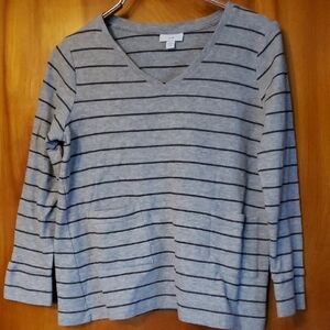 J. Jill Heather Gray and Black Striped Top With Pockets